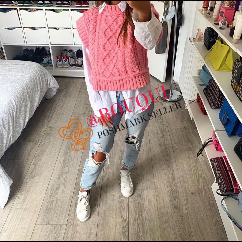 BLOGGERS FAV ZARA CABLE KNIT PINK VEST SWEATER - Picture 6 of 16